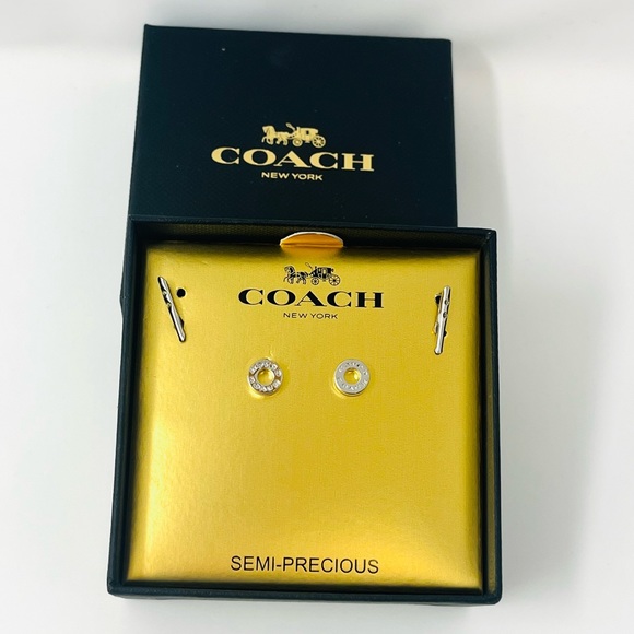 NEW COACH Signature Stud Earrings Classic Silver Color - Picture 7 of 8
